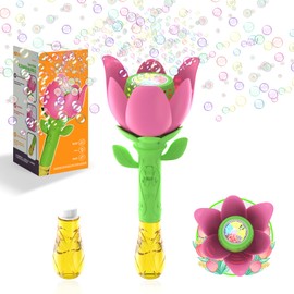 PANACARE Flower Bubble Wand, Children's Electronic Rose Bubble Machine with Bubble Liquid/Light, Bubble Blower 10000+ Bubbles Toy, Suitable for Kids Gift/Birthday/Party/Wedding (Pink)