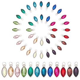 PH PandaHall 48pcs Dangle Birthstone Charms Horse Eye Glass Pendants Crystal Beads Pendants Charms Crystal Pendant Drop Bead with Jump Rings for Necklace Earring Bracelet Keychain Jewelry Making
