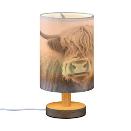 xigua Grey Highland Cattle Cow Bedside Table Lamp, Touch Control Nightstand Bedroom Lamp with USB Ports,LED Desk Night Light for Living Room Office524