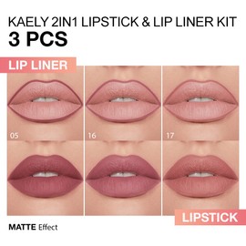 3Pcs Gradient Lip Liner and Lipstick Combo Set for Women, Mauve Antique Rose Nude Pink Matte Cream Lipstick Lip Liner Crayon Pencil Makeup, Flawless Contour Gradual Ombre Effect, Longwear Waterproof