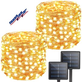 BHCLIGHT String Lights Outdoor, 2-Pack 80FT 200 LED , Waterproof Copper Wire 8 Modes Solar Fairy Lights for Garden Patio Tree Christmas Party Wedding Decor(Warm White)