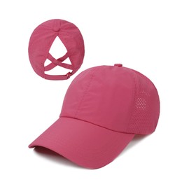 Nanwansu Womens Criss Cross Ponytail Baseball Cap Adjustable Messy Bun Mesh Quick Drying Hat Rose Red