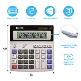 Better Office Products Extra Large Electronic Desktop Calculator, 12-Digit LCD Display, Angled Display Panel, 4 Function Memory Keys, Light Gray, Dual Power with Included AA Battery Power