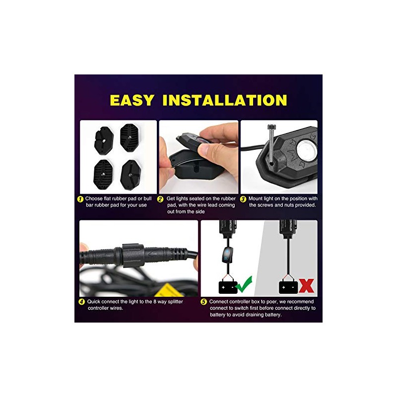 Nilight Kit de 8 Luces LED RGB Rock RL07H, Multicolor,