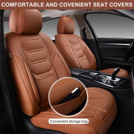 Car Seat Covers Full Set, Breathable Leather Automotive Front and Rear Seat Covers, Car Seat Protectors Full Set, Compatible with Most Vehicles, SUV (Brown, Front Pair)