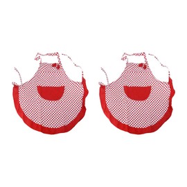 2pcs Retro Kitchen Aprons Dotted Cooking Salon Apron Bowknot Chef Apron Dress with Pocket for Woman Girl Restaurant Baking Painting Red
