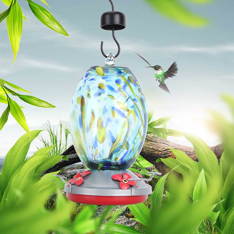Hummingbirds Water Feeder Colorful Painting Glass Bird Feeding Tool for
