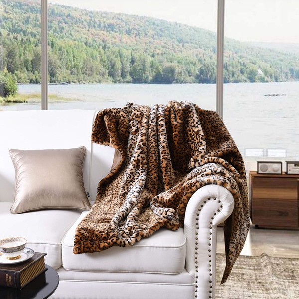 Faux Fur Throw Blanket Leopard Bed Blanket 50"x70" Super Soft
