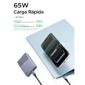 UGREEN Nexode Air 65W Cargador Tipo C con Carga Rápida Ultradelgado de 15 MM para Espacio Estrecho, Pared Plana con 3 Puertos Compatible con Mac-Book 