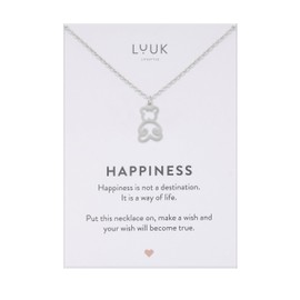 LUUK LIFESTYLE Coquette necklace with teddy bear pendant, trendy and girly design for everyday life, adjustable length for layering, silver