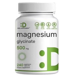 Deal Supplement Magnesium Glycinate 500mg, 240 Veggie Capsules, Chelated for Easy Absorption