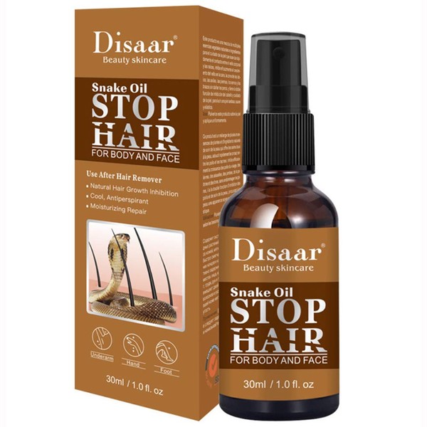DISAAR BEAUTY Snake Oil Stop Hair Remover Body Face Spray Powerful Permanent Painless Inhibitor Shrink Pores Skin Smooth Natural Moisturizing 30 ML