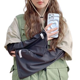 Tocohel, Arm Cover, UV Protection, Cooling Feeling, Loose Fit, Sunscreen, UV Protection, Size Adjustment, Moisture Wicking, Quick Drying, Arm Sleeves, Back of Hands, Finger, Black