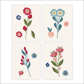 Vibrant Flowers Wall Art (Set of 4) - Unframed - 8x10s | Botanical Prints