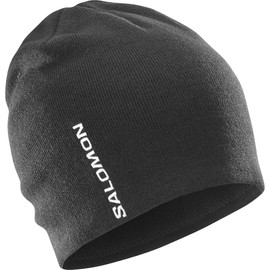 Salomon GRAPHIC BEANIE, Warm Running Cap for Hiking, Trail Running, Outdoor Sports Unisex, Deep Black, one size fits all