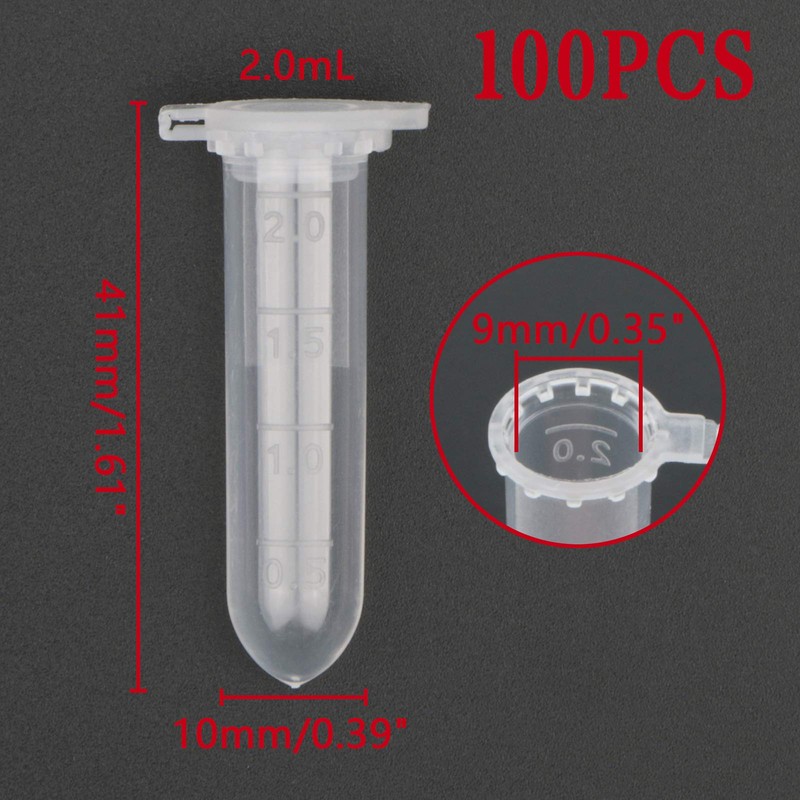 100 x 2ml Plastic EP Tube Round Bottom Vials Tubes