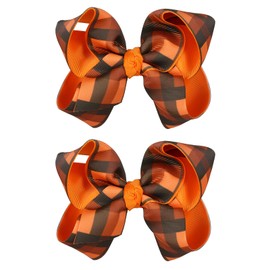 Fall Checkered Plaid Ribbon Hair Bows Clip 4.3" for Teen Toddler Girls Happy Fall Give Thanks Day Cheer Barrette Alligator Hairpins Autumn Party Outfit Decor Accessories Gift
