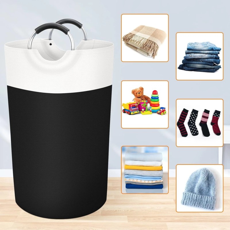 BlissTotes 90L Laundry Basket Collapsible Freestanding Hamper Waterproof Fabric Black