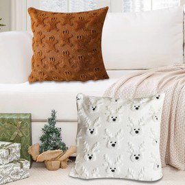 BSITSSS Christmas Cushion Covers Set of 2, 18x18 Inch 45x45cm, Elk Shape Christmas Cushions, Gingerbread Man Christmas Pillows, New Xmas Cushion Covers, Pillow Cases for Holiday Christmas Decor