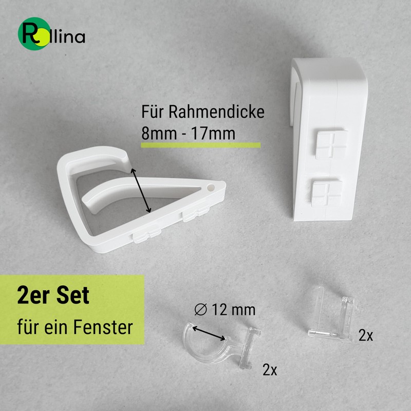 Rollina Curtain Rod Holder for Clamping, Set of 2, White,