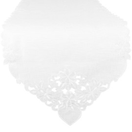 ARSVITA Table Runner with Embroidery, Embroidered with Flowers or Butterflies 35 x 140 cm Runner for the Table, Available in Many Different Designs (Colour: White - Snow White)