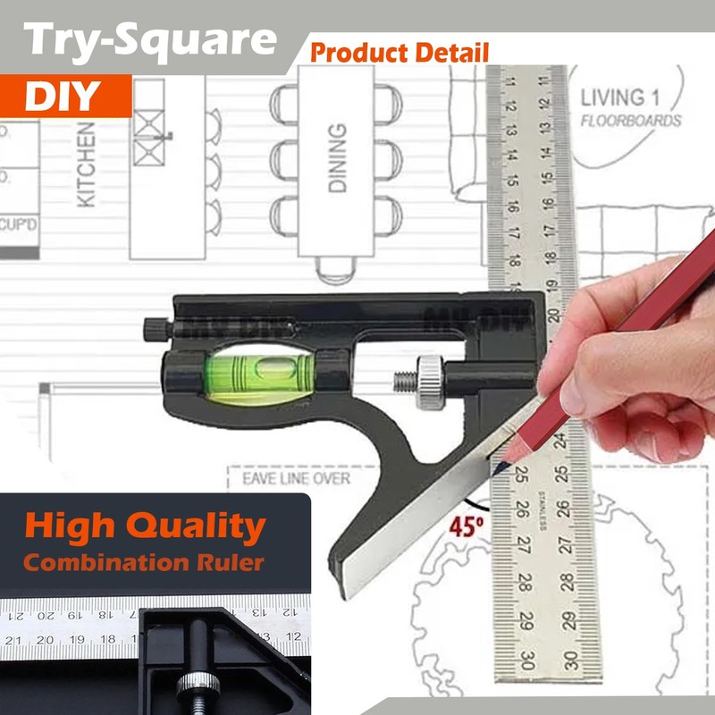 Combination Square – Engineers Set Square, Stainless Steel Angle Ruler