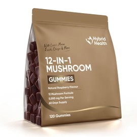 Hybrid Health 12-in-1 Mushroom Gummies - 2 Months Supply, 5,000mg Mushroom Complex, 120 Gummies with Lion's Mane, Reishi, Cordyceps, Chaga, Raspberry Flavour, Sugar-Free