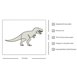 Minimalist Dino-decor: 8x10 Dinosaur Art Prints (4) with a Sleek, Line Art Style. Designed for a boy or girl room, Stegosaurus, Triceratops and Diplodocus. (Horizontal Warm Gray)
