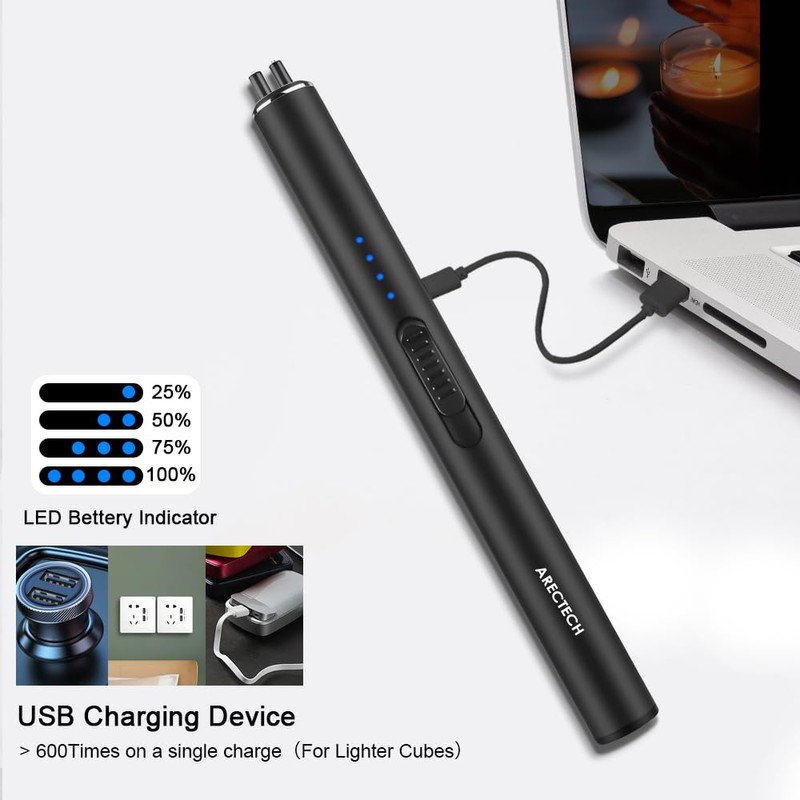 ARECTECH Electric Candle Lighter Rechargeable Lighter Arc Plasma Lighters for