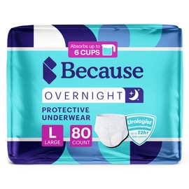 Because Overnight Absorbency Pull Ups - Adult Disposable Incontinence Underwear, Extra Absorbent Nighttime Briefs for Men and Women, White, Large, 80 Count (4 Packs of 20)