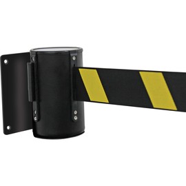 Retractable Barrier, Wall Mounted Pull Out Queue Belt, Queuing Safety Tape Cordon (Black/Yellow 2.3m)