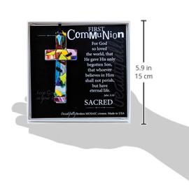 First Communion Mosaic 4 inch Handmade Glass Hanging Cross Ornament