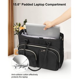 WGEAR Laptop Tote Bag for Women 15.6 Inch Teacher Tote Bag Nurse Work Bags Professional Messenger Shoulder Bag for Laptop or Tablet Lightweight Travel Tote Bag Black
