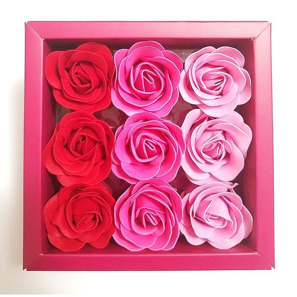 Box of Flora Scented Roses Flower Bath Soap, Plant Essential Oil Rose Soap in Gift Box, Gift for Anniversary/Birthday/Wedding/Valentine’s Day/Mother’s Day 9 Pcs