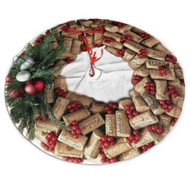 SXKKoin 36" Traditional Holiday Christmas Tree Skirt with Wine Cork Wreath with Evergreen Design