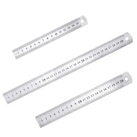 Set of 3 Metal Ruler 15cm 20cm 30cm Metal Straight Edge Ruler Steel Ruler for Office, Home, College, Craft, Engineering, Architectural Work