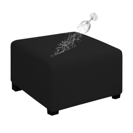 Easy-Going 100% Dual Waterproof Stretch Ottoman Cover 30x30x15inch Square Folding Storage Stool Furniture Protector Soft Slipcover for Living Room Black