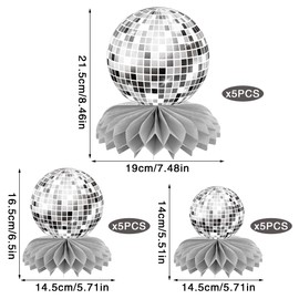 15 PCS Silver Disco Theme Honeycomb Centerpieces Disco Ball Party Decorations 70s Disco Party Table Centerpieces for Back to 70s Party Supplies Favors