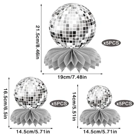 15 PCS Silver Disco Theme Honeycomb Centerpieces Disco Ball Party Decorations 70s Disco Party Table Centerpieces for Back to 70s Party Supplies Favors