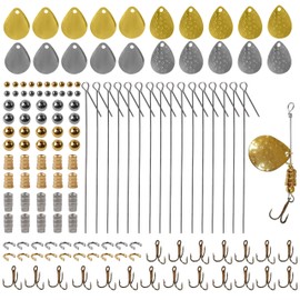 140Pcs Fishing Lures Making Kit DIY Spinner Bait Making Parts Assortment Shaft Spinner Blade Clevis Treble Hooks Spoon Fishing Beads Bass Trout Spinner Gear
