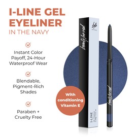 Beauty For Real I-Line 24-7 Eyeliner, In the Navy - Dark Shimmery Blue - Long-Wearing, Waterproof Gel Formula - Safe for Sensitive Eyes & Contact Lens Wearers - 0.01 oz