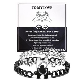 CheersLife Matching Bracelets for Couples - Long Distance Relationship Gifts Stainless Steel Couple Bracelets for Women Men, His Hers Bracelets for Boyfriend Girlfriend Lover Husband Valentine's Day