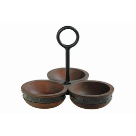 IH CASADECOR IH Casa Decor Gray Acacia Wood With Riveted Gunmetal 3 Section Server trays, 8X8X8