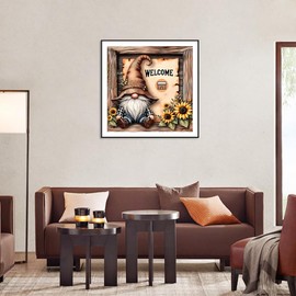 SJUTOUCI Gnome Diamond Painting Kits for Adults, Diamond Art Kits for Beginners, DIY 5D Full Drill Gem Craft Art for Home Decoration Gift 12x12 inch, Welcome