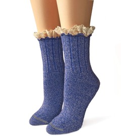 WARRIOR ALPACA SOCKS - Ladies Alpaca Wool, Lace Trimmed Ankle Socks (1 PAIR Medium, Indigo Blue)