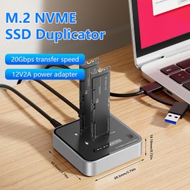 MiliPow Dual-Bay M.2 NVMe SSD Enclosure, Offline Clone SSD Duplicator, 20Gbps Read/Write Expansion SSD Reader NVMe Enclosure, Tool-Free, Up to 8TB