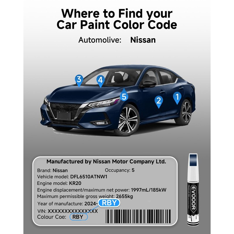 Touch Up Paint Compatible with Nissan Exact Match 2 in