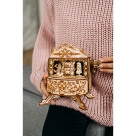 Wood Trick Fairy Theater Happy Birthday Wooden Music Box Kit - w/Fairy Characters - Hand Crank - 3D Wooden Puzzle for Adults and Kids to Build - DIY