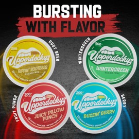 Upperdeckys Upperdeckys, Juicy Pillow Punch Caffeine Energy Pouches - Free Replacement/Alternative for Focus and Energy - Sugar Free Nootropic Pouches, Made in the USA & Delicious Flavor (4-Pack, 200mg)