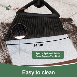Eyliden Broom, Angle Broom with 57" Long Handle - Fit Heavy-Duty Cleaning, Also Works Well Fine Dust - Commercial Outdoor Indoor Sweeper for Courtyard, Sidewalk, Deck, Kitchen, Lobby, Garage, Black